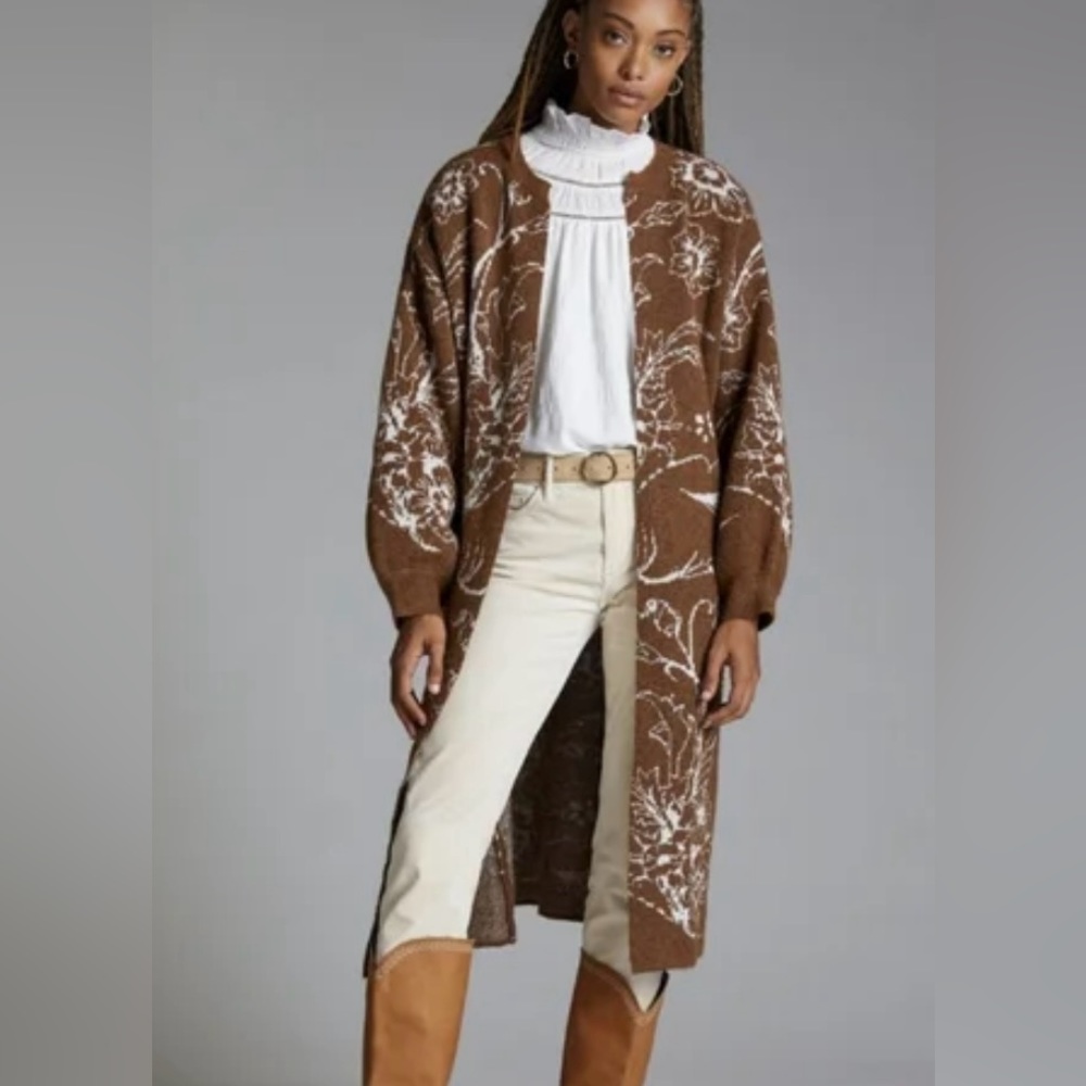 Anthropologie Floral Jacquard Cardigan